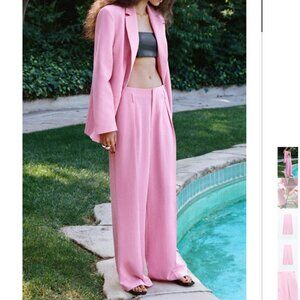 NWT ZARA BELT LOOP PLEATED PANTS LIGHT PINK